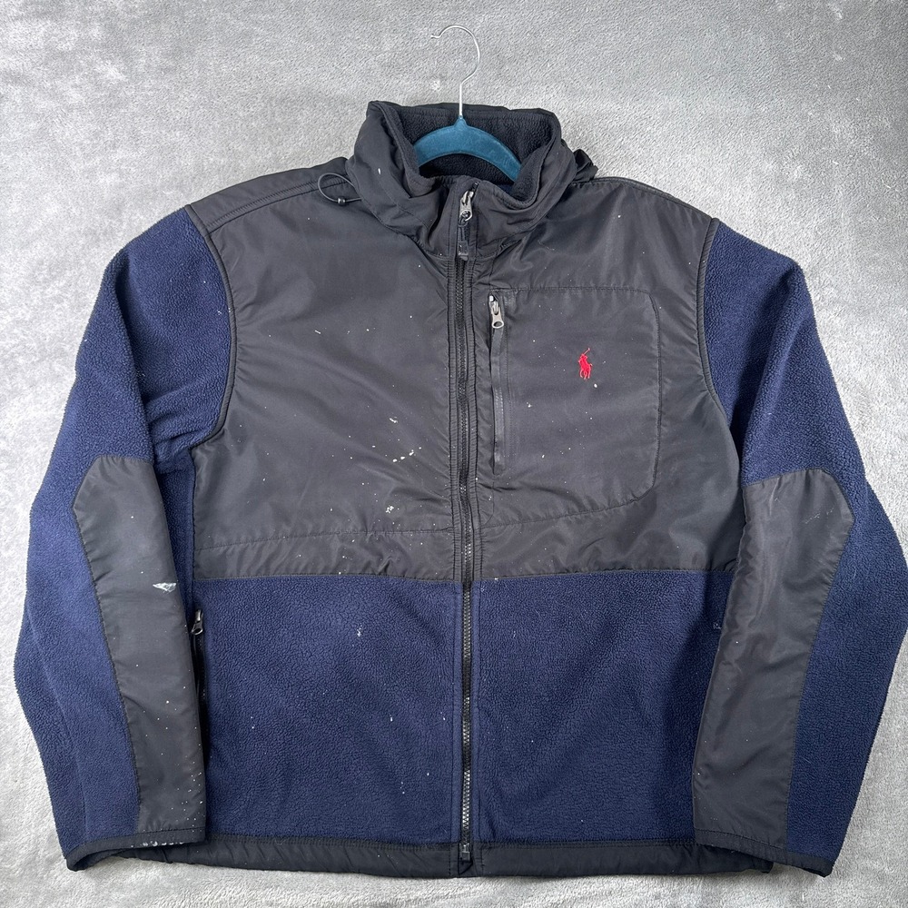 Vintage Polo Ralph Lauren Polartec Fleece Jacket Men XL Navy Black Full Zip